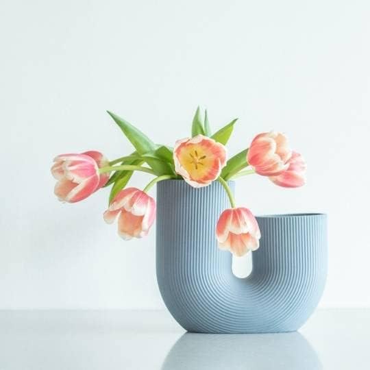 Green U Shaped Ceramic Vase for Flowers, Modern Home Decor, Gift, Entranceway, Dining Table and Bookshelf