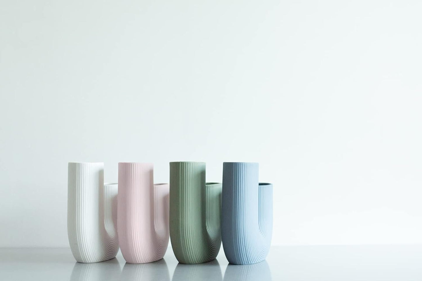 Green U Shaped Ceramic Vase for Flowers, Modern Home Decor, Gift, Entranceway, Dining Table and Bookshelf