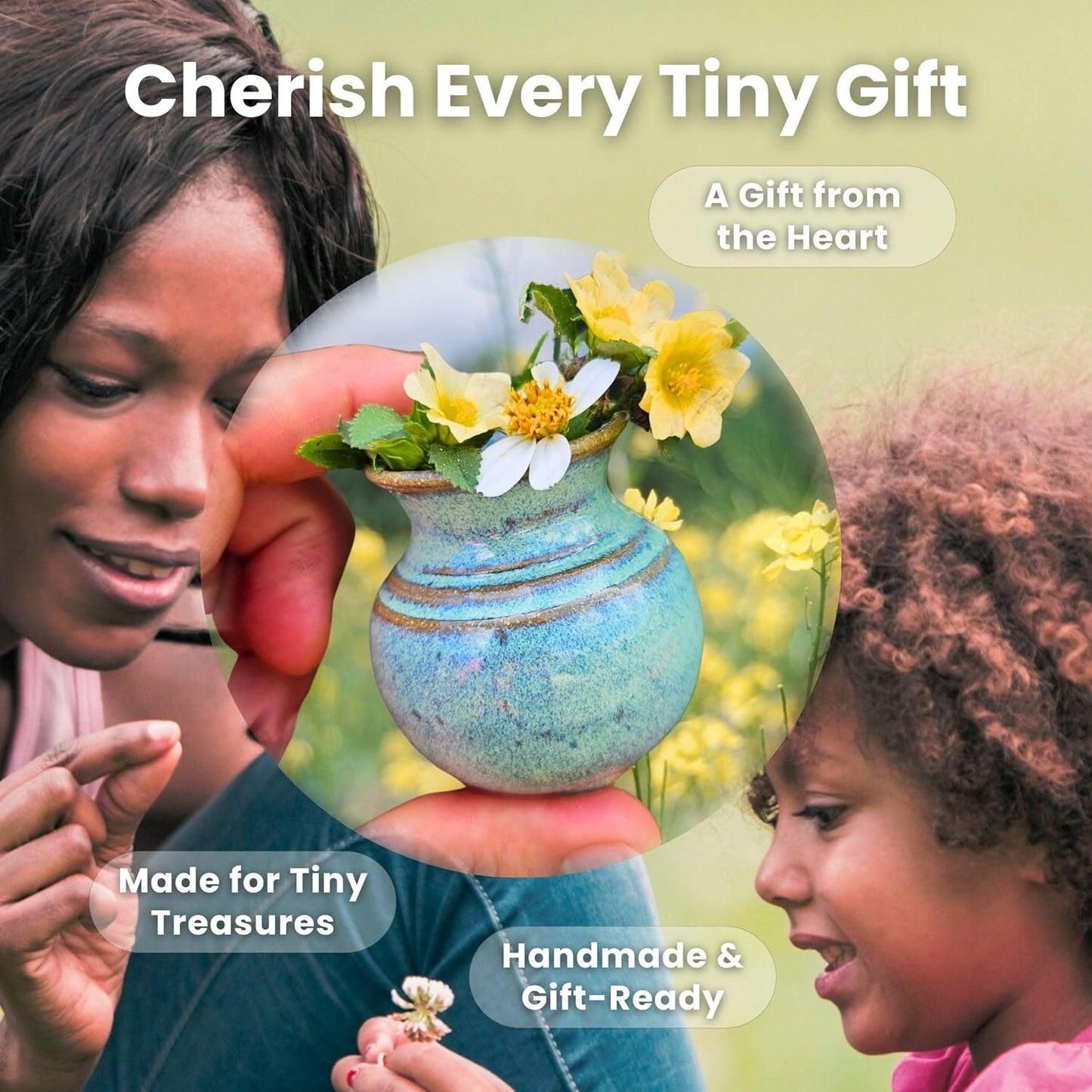 Handmade Dandelion Flower Pot for New Mommy to Be - Miniature Pottery Vase for Baby Shower Favor Presents Green