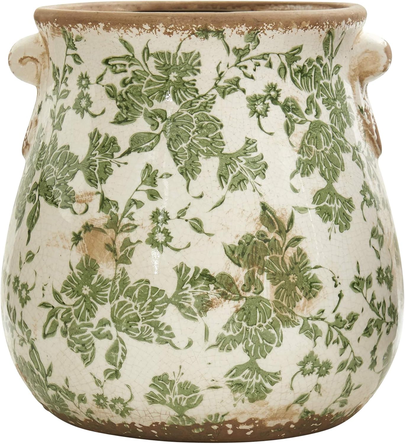 6.5in. Tuscan Ceramic Green Scroll Planter
