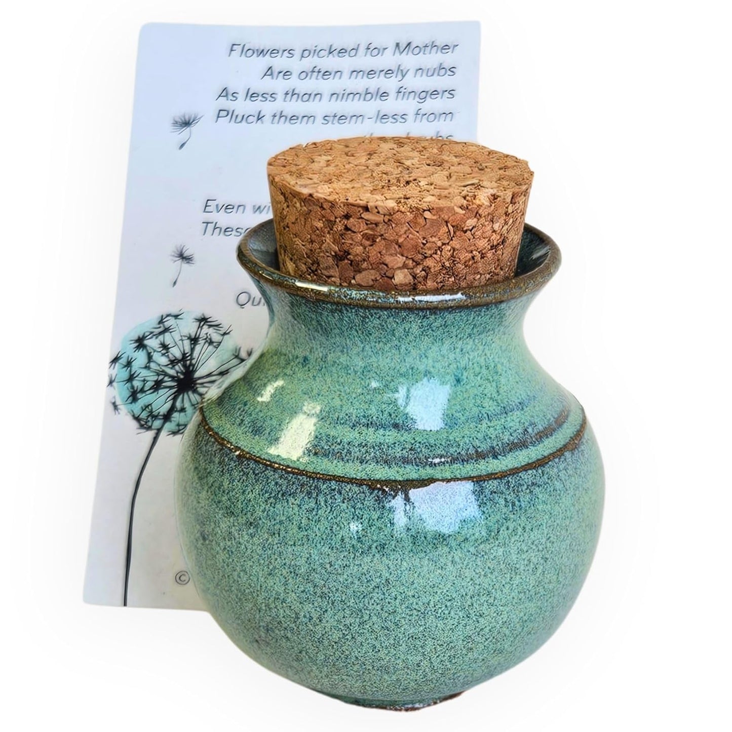 Handmade Dandelion Flower Pot for New Mommy to Be - Miniature Pottery Vase for Baby Shower Favor Presents Green