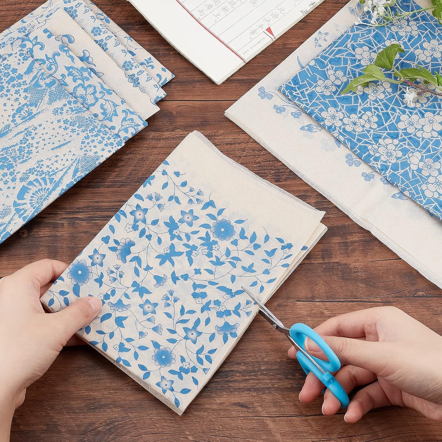 BENECREAT 8 Styles Ceramic Decals Blue and White Porcelain Ceramics Clay Transfer Paper, Pottery Underglaze Flower Paper for Pottery Enamel Decal, 15x21"