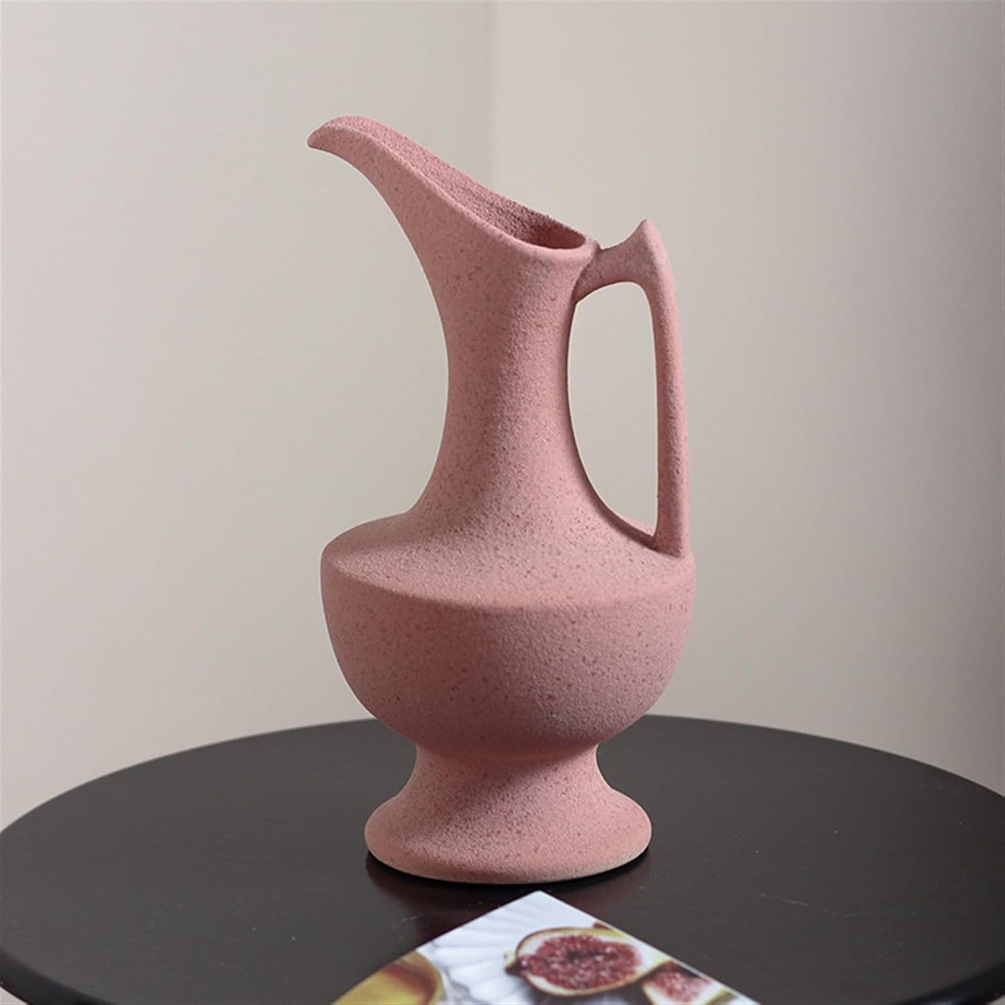 Ceramic Vase Tall with Handle Matte Glazed Pottery Vessel Ceramic Vase for Real or Fake Flowers, Vase for Centerpieces(Pink)