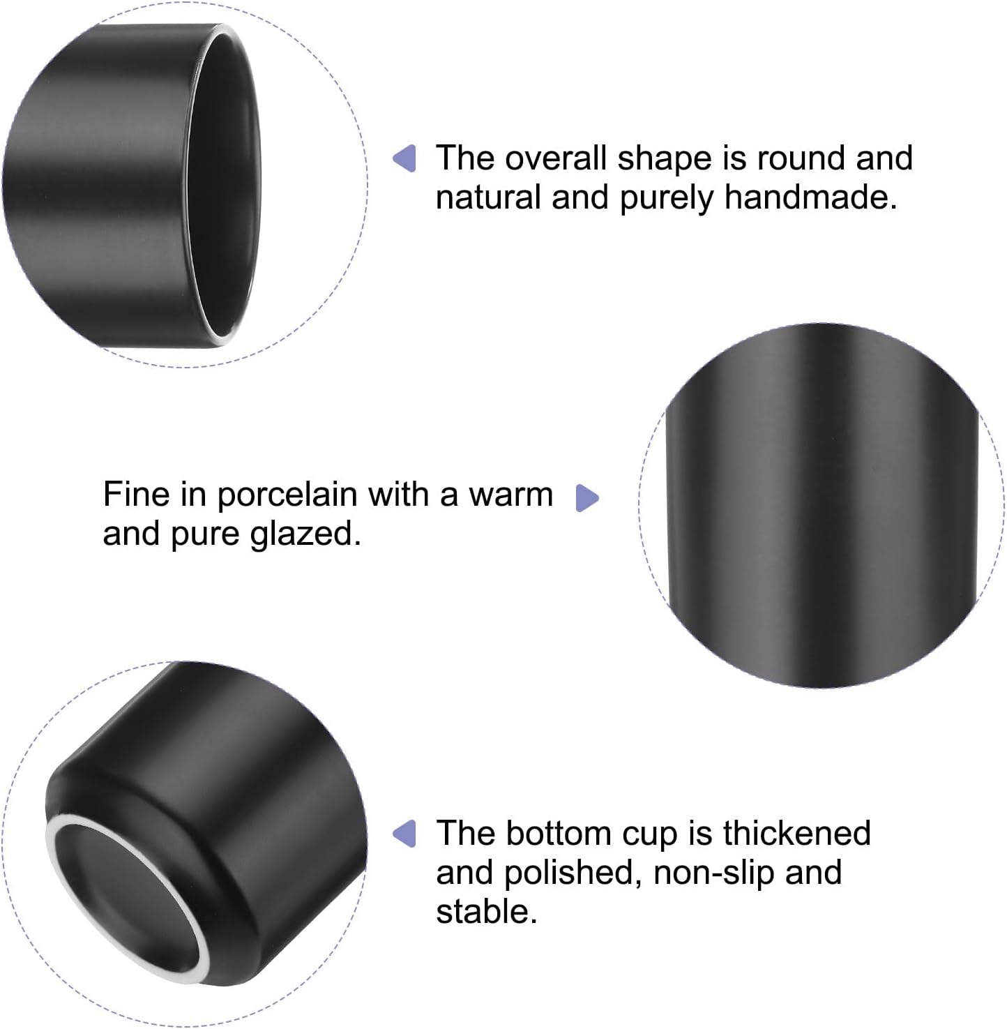 HARFINGTON Japanese Ceramic Tea Cups 8oz / 240ml Simple Solid Color No Handle Ceramic Tea Mugs Matte Glazed Cylindrical Cup for Matcha Tea Wine Black Tea Coffee Drinks, Black