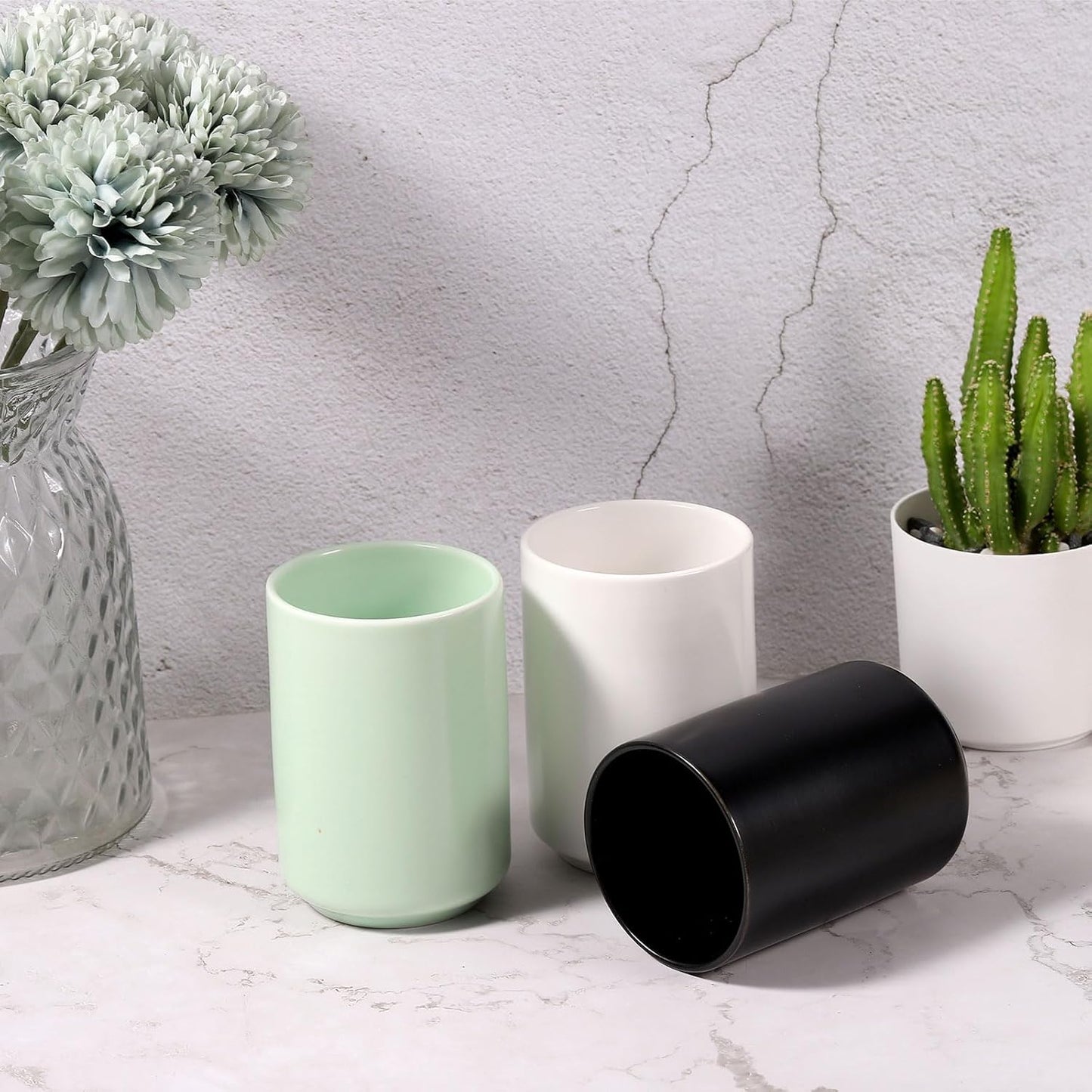 HARFINGTON Japanese Ceramic Tea Cups 8oz / 240ml Simple Solid Color No Handle Ceramic Tea Mugs Matte Glazed Cylindrical Cup for Matcha Tea Wine Black Tea Coffee Drinks, Black