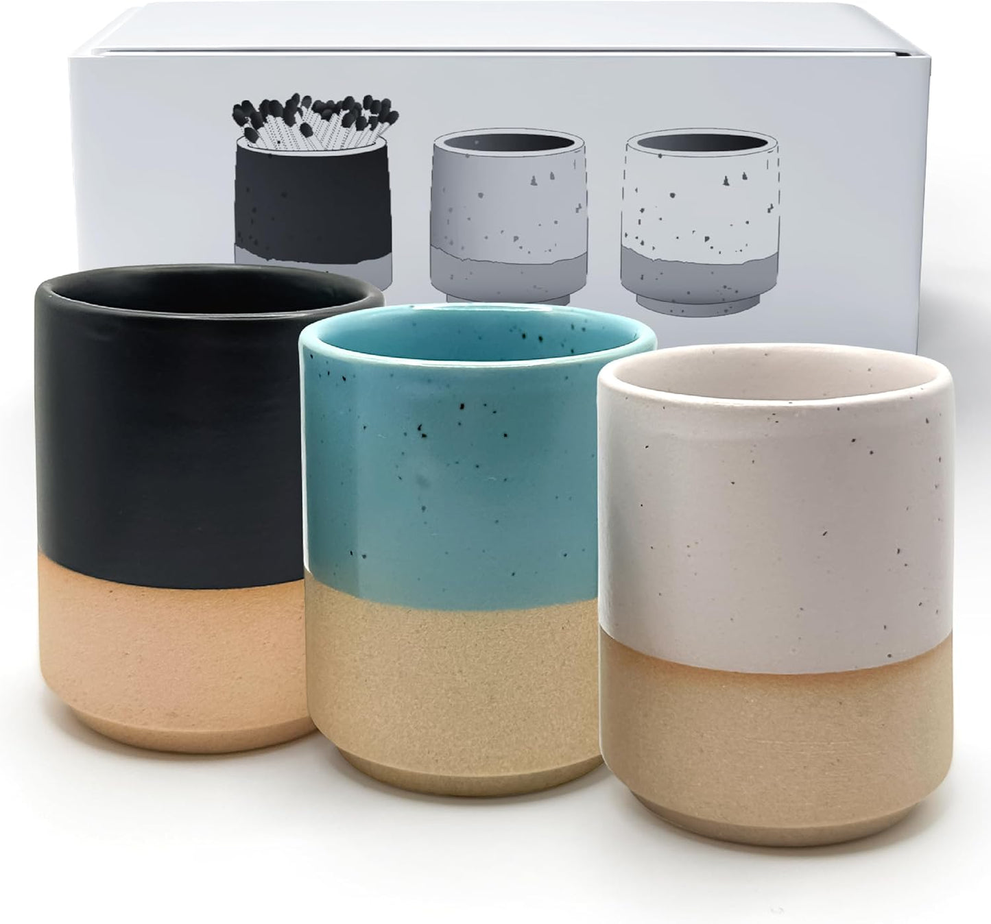 Kazzu Ceramic Match Holder with Striker - Unique Handmade Matches Holder Match Jar, Matches Sold Separately