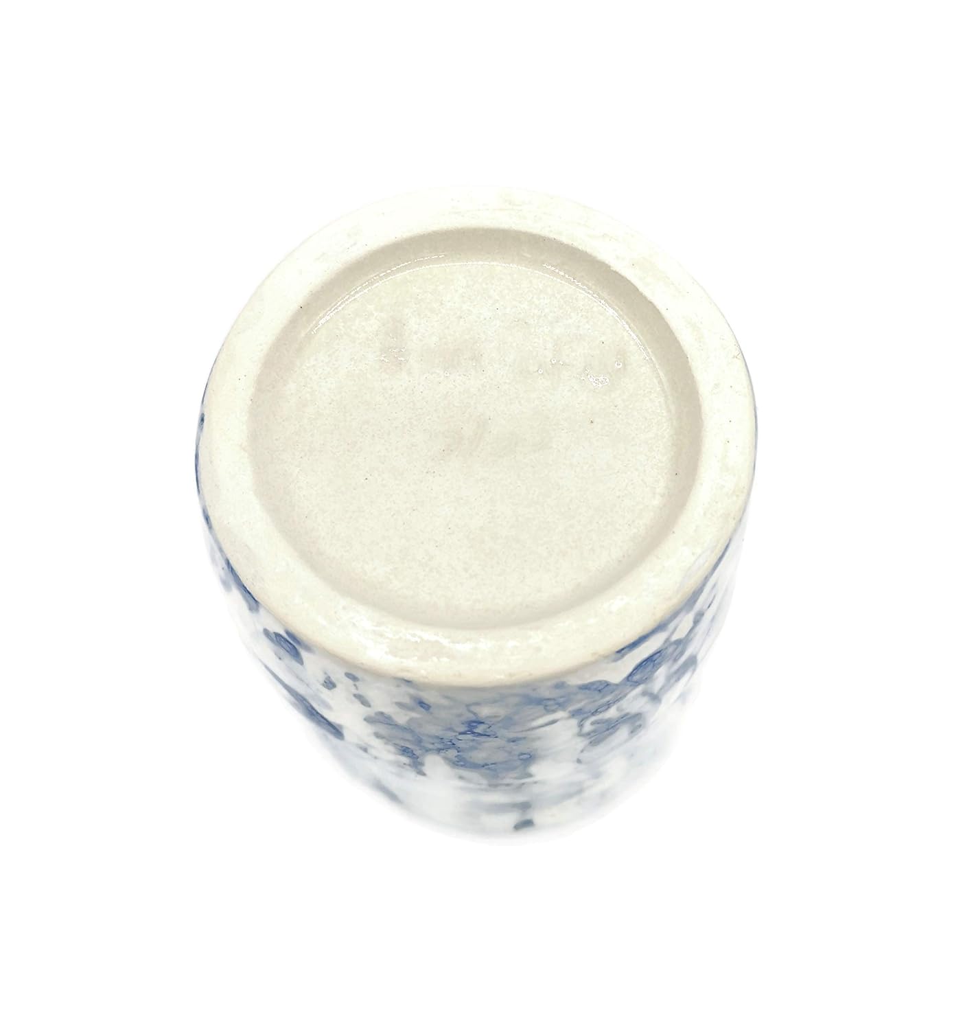 Ceramic Cup no Handle Mug Handmade Pottery, White and Blue for Coffee