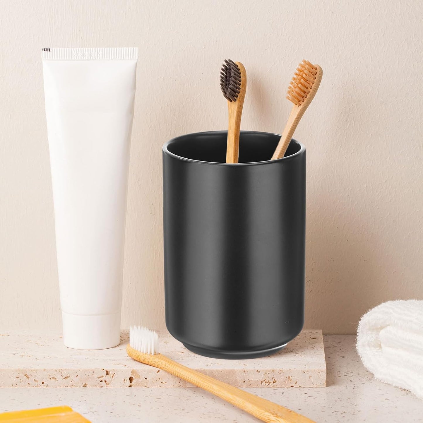 HARFINGTON Japanese Ceramic Tea Cups 8oz / 240ml Simple Solid Color No Handle Ceramic Tea Mugs Matte Glazed Cylindrical Cup for Matcha Tea Wine Black Tea Coffee Drinks, Black