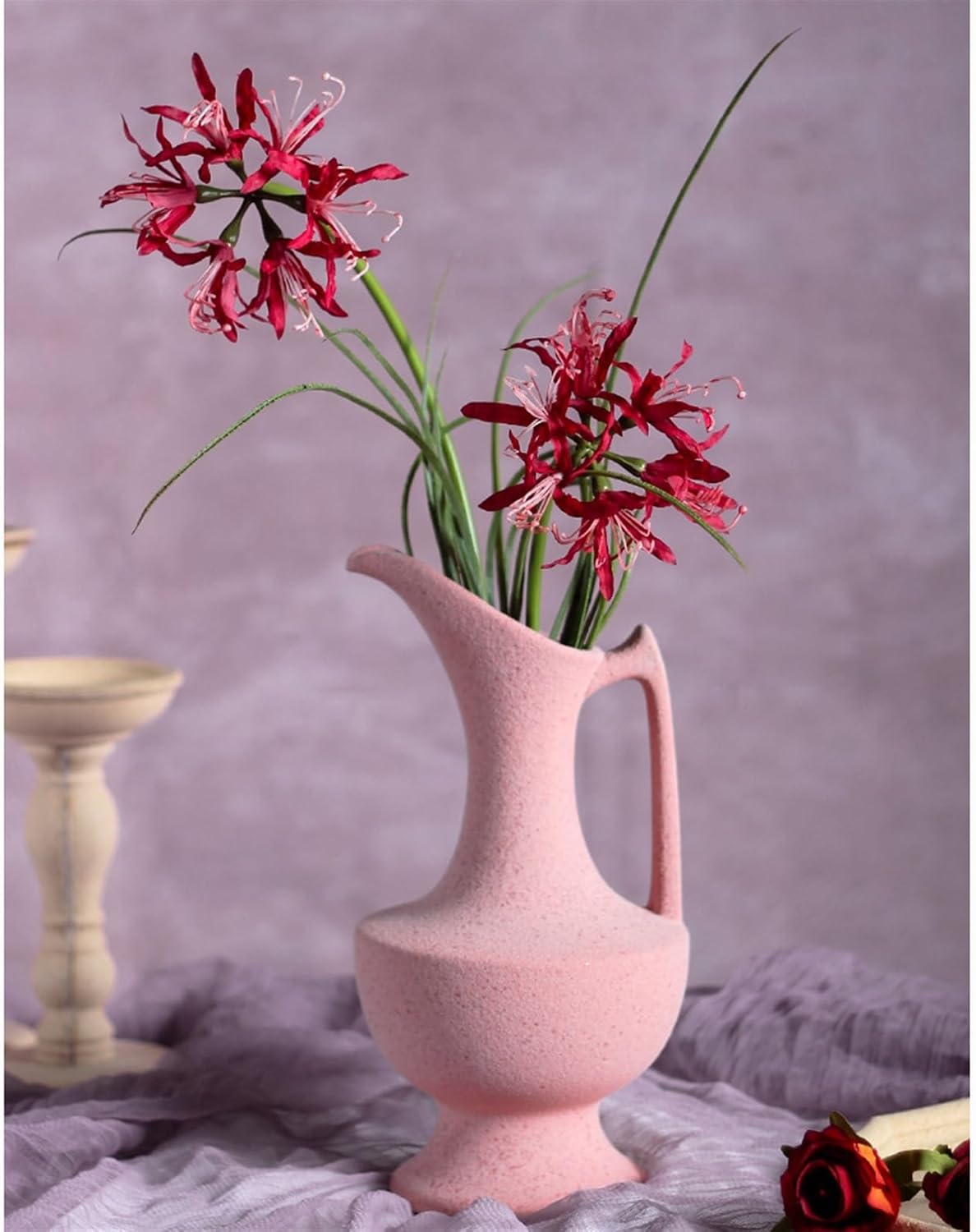 Ceramic Vase Tall with Handle Matte Glazed Pottery Vessel Ceramic Vase for Real or Fake Flowers, Vase for Centerpieces(Pink)