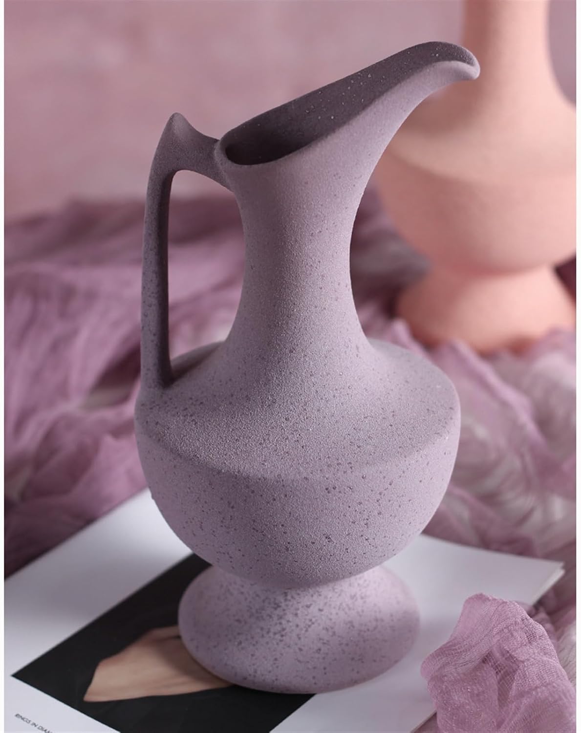 Ceramic Vase Tall with Handle Matte Glazed Pottery Vessel Ceramic Vase for Real or Fake Flowers, Vase for Centerpieces(Pink)