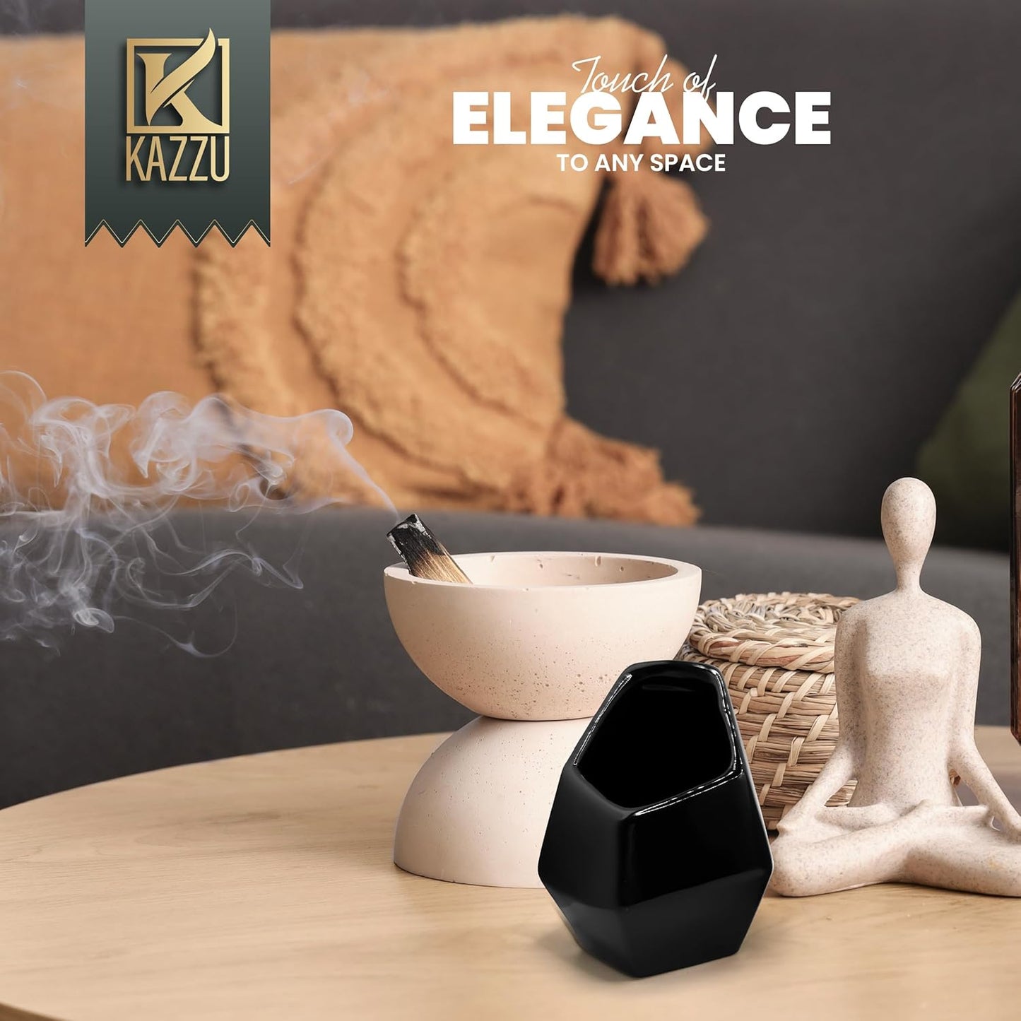 Kazzu Ceramic Match Holder with Striker - Unique Handmade Matches Holder Match Jar, Matches Sold Separately