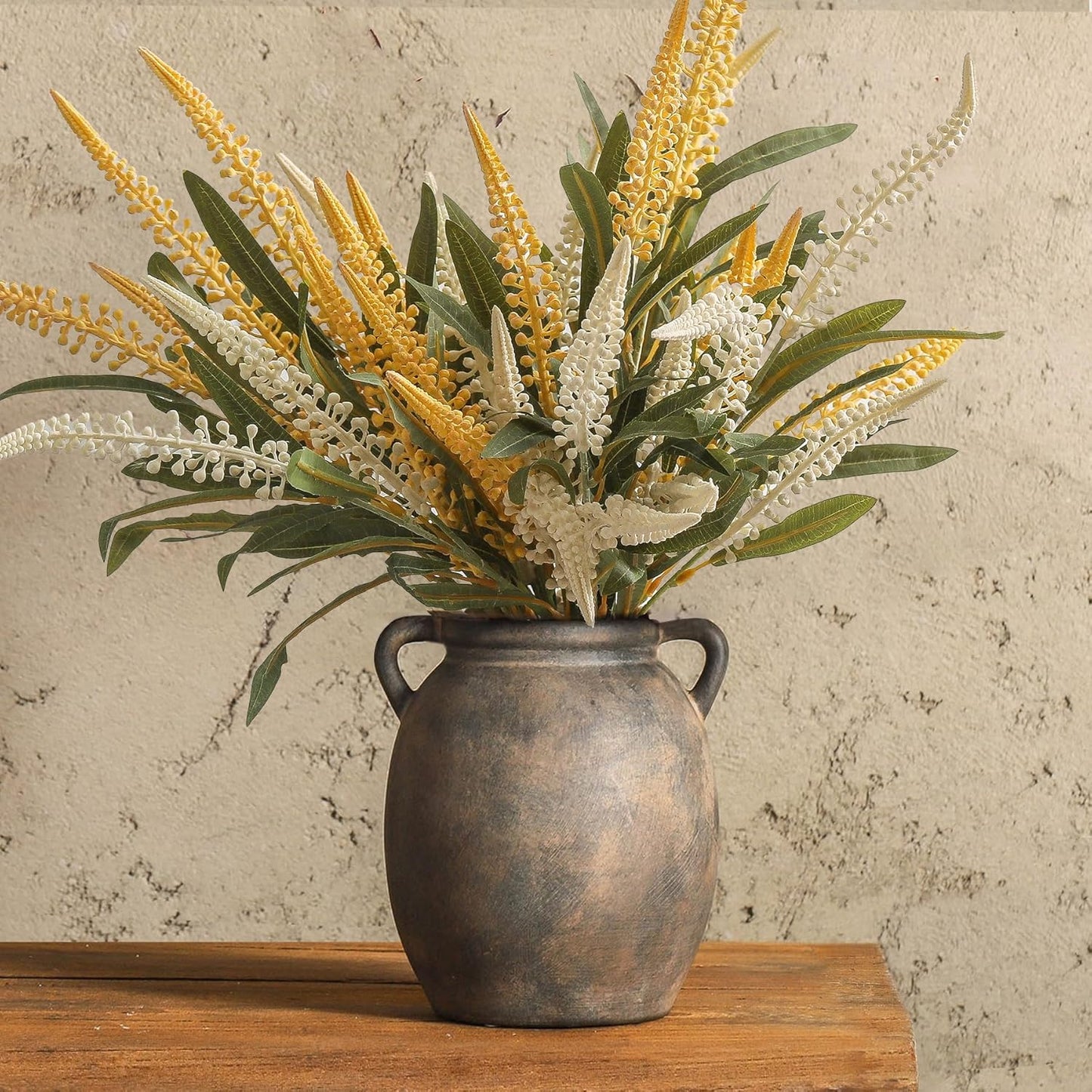 Ceramic Flower Vase 7.6 inch Farmhouse Rustic Vase Decorative Pottery Terracotta Vases for Home Decor Table Mantle Fireplace Living Room Bathroom Wedding Centerpiece (Whitewashed)