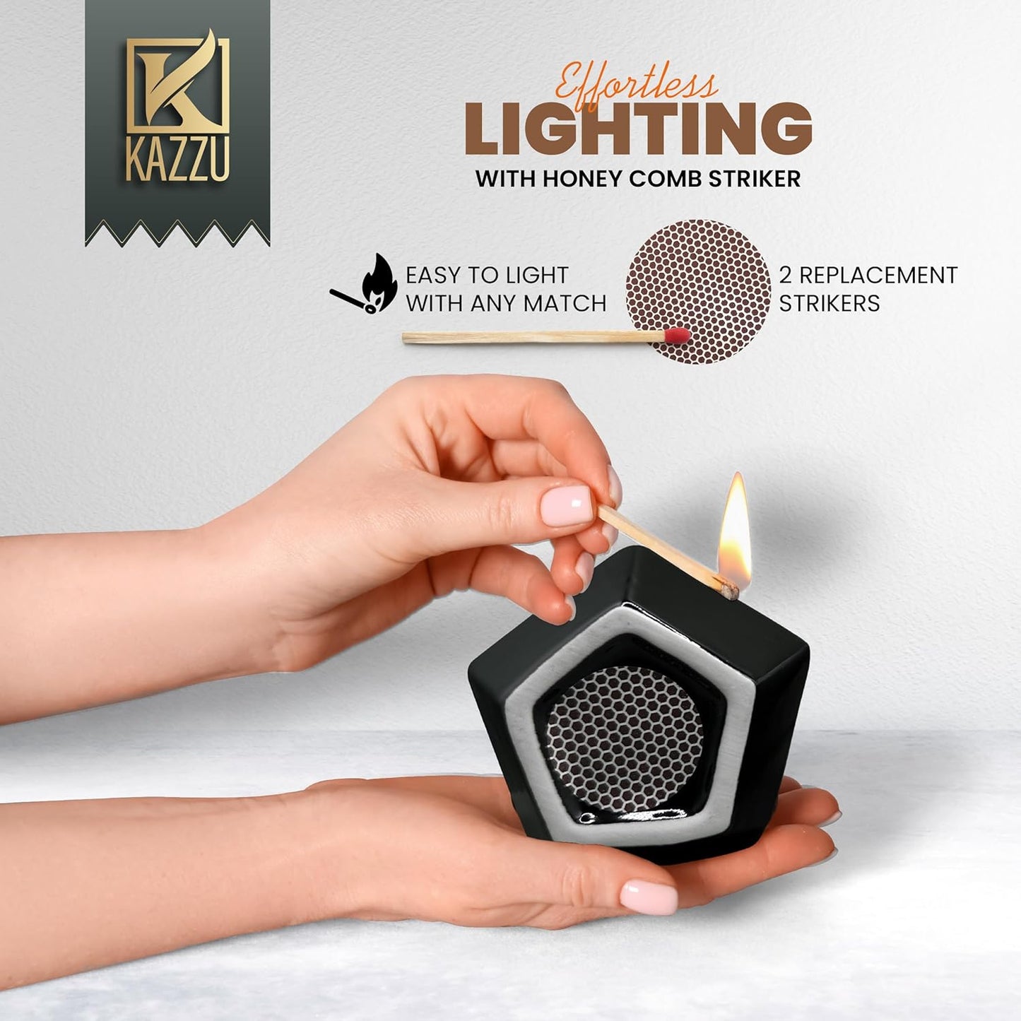 Kazzu Ceramic Match Holder with Striker - Unique Handmade Matches Holder Match Jar, Matches Sold Separately