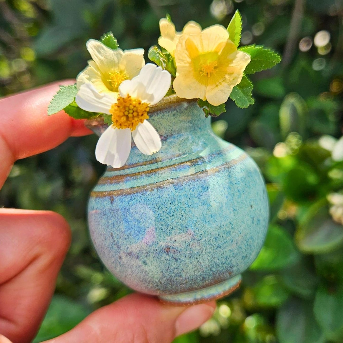 Handmade Dandelion Flower Pot for New Mommy to Be - Miniature Pottery Vase for Baby Shower Favor Presents Green