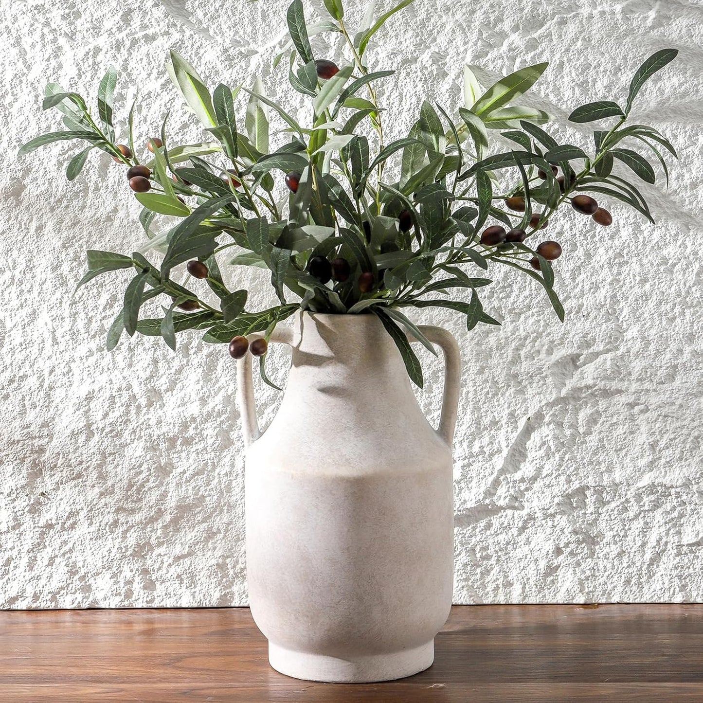 Mitt&Ditt Ceramic Flower Vase, 5.3 inch Off-White Farmhouse Rustic Vase, Handcrafted Weathered Pottery Vases, Small Flower Terracotta Vases for Home Decor, Living Room, Table, Shelf