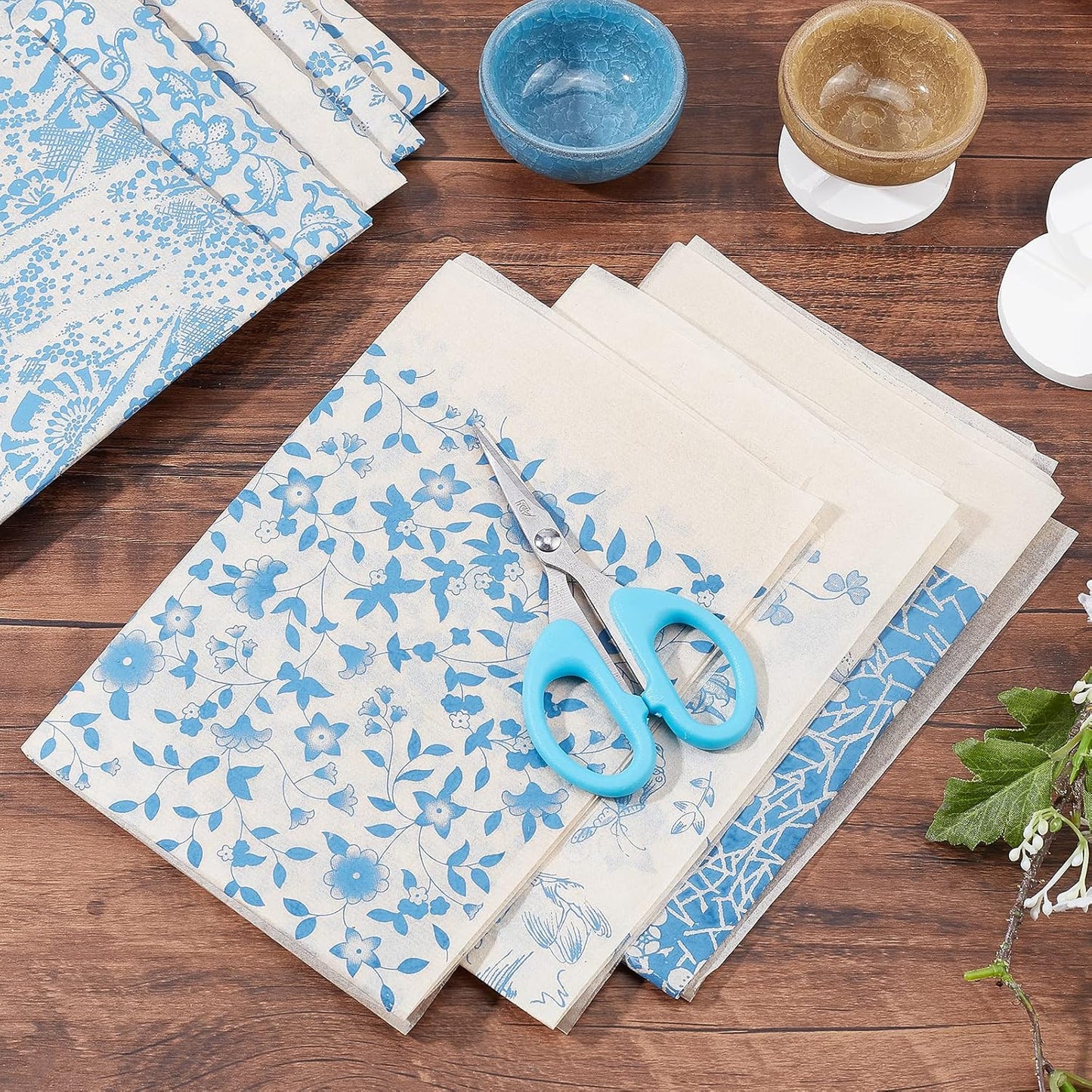 BENECREAT 8 Styles Ceramic Decals Blue and White Porcelain Ceramics Clay Transfer Paper, Pottery Underglaze Flower Paper for Pottery Enamel Decal, 15x21"